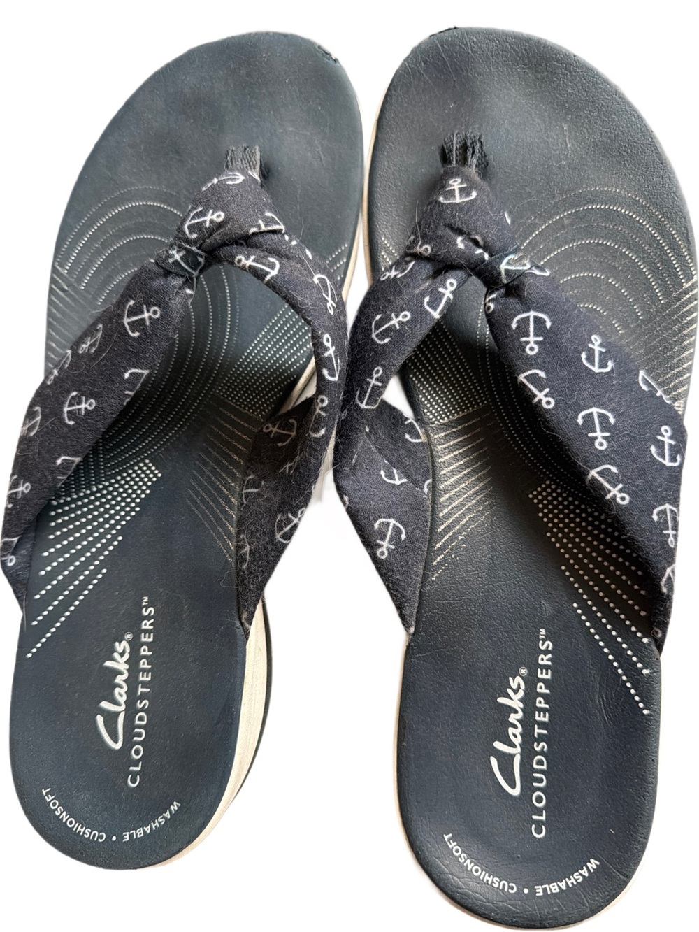 Clarks Blue Anchor Print Cloudsteppers Flip Flops